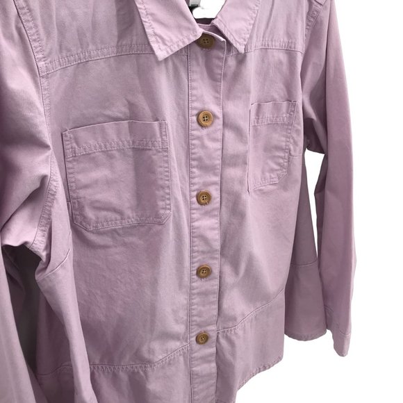 Denim & Co Womens Mauve Pink Button Front Swing Long Sleeve Denim Jacket Size 1X - Picture 2 of 9